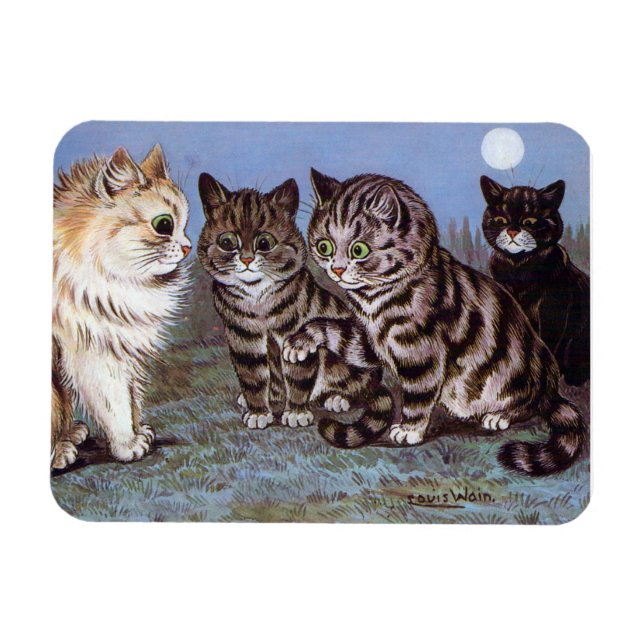Kittens möte i Moonlight, Louis Wain Magnet (Horisontell)