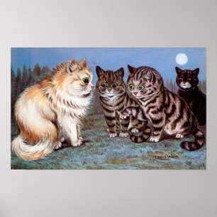 Kittens möte i Moonlight, Louis Wain Poster
