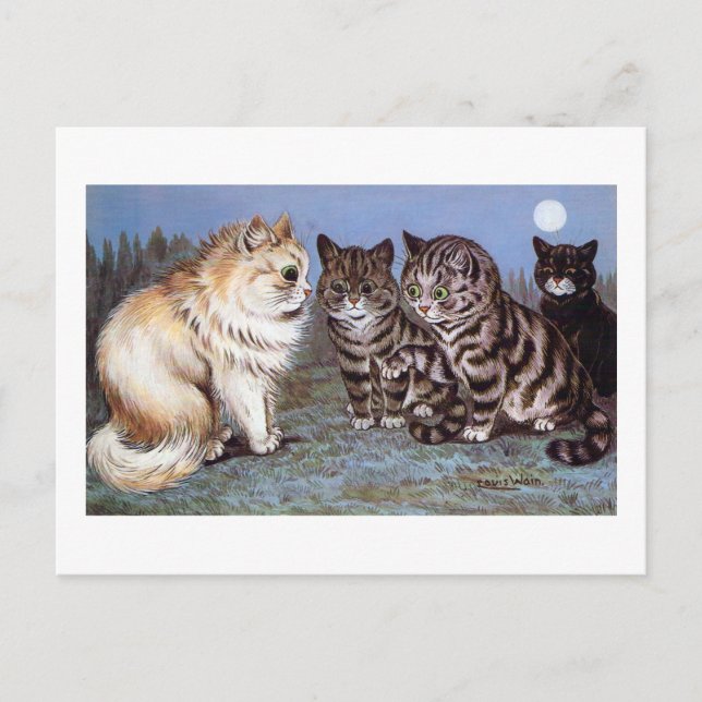 Kittens möte i Moonlight, Louis Wain Vykort (Framsida)