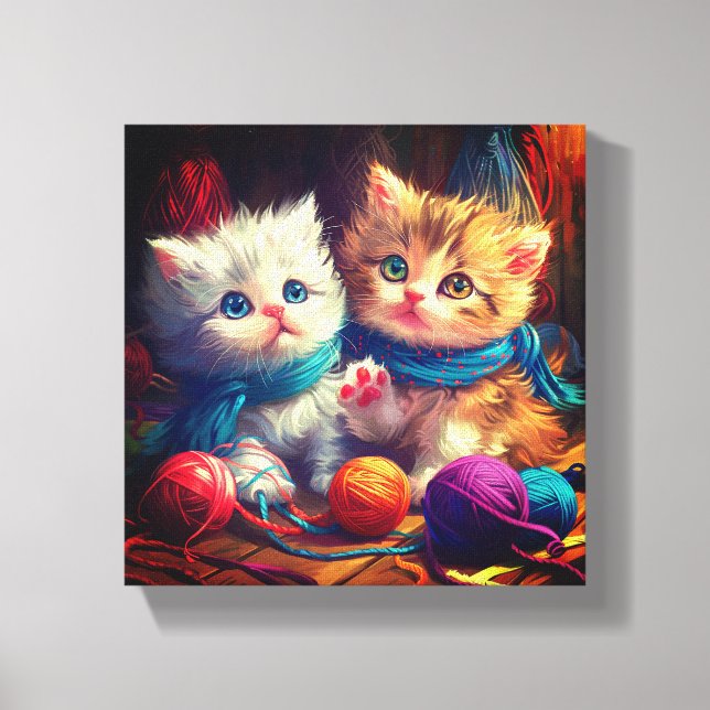 Kittens och garnkonst canvastryck (Framsida)