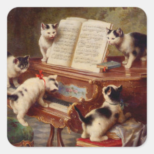 Kittens och Piano Fyrkantigt Klistermärke