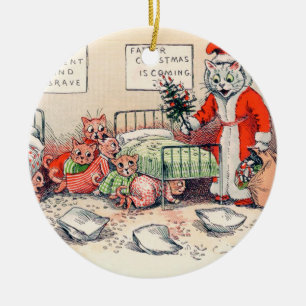 Kittens och Santa Cat, Louis Wain Julgransprydnad Keramik