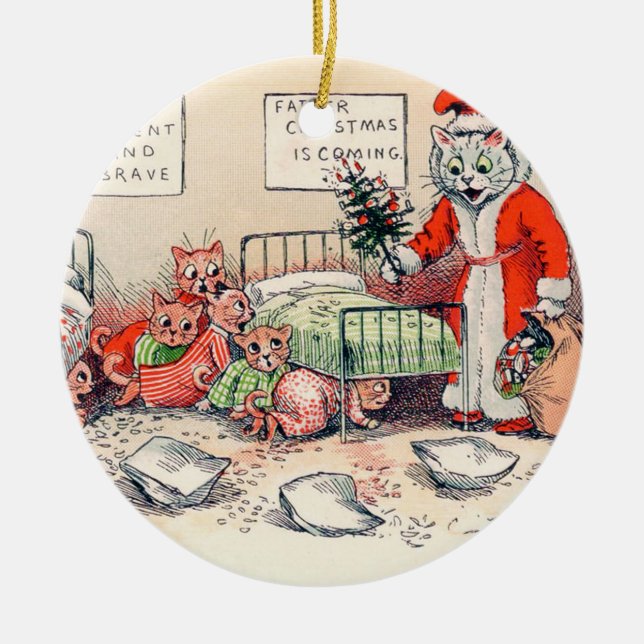 Kittens och Santa Cat, Louis Wain Julgransprydnad Keramik (Framsidan)