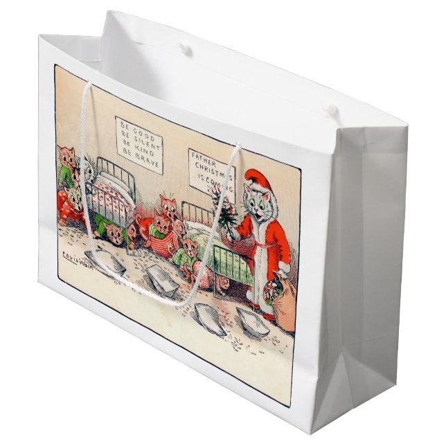 Kittens och Santa Cat, Louis Wain Large Gift Bag (Framsidan Vinklad)