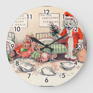 Kittens och Santa Cat, Louis Wain Stor Klocka