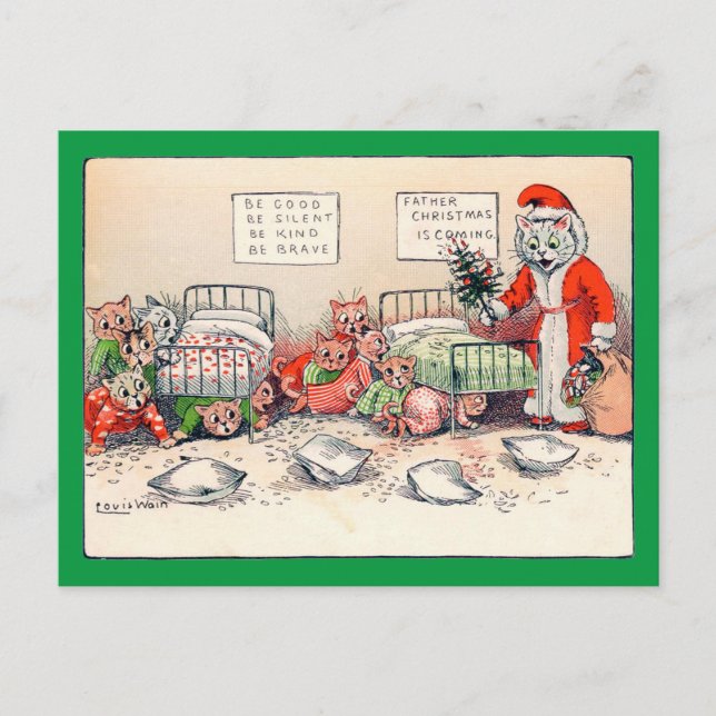 Kittens och Santa Cat, Louis Wain-vykort Vykort (Framsida)