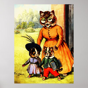 Kittens Off to School by Louis Wain Poster