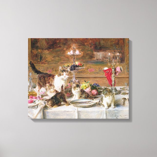 Kittens på en bankett, 1800-talet canvastryck (Framsida)