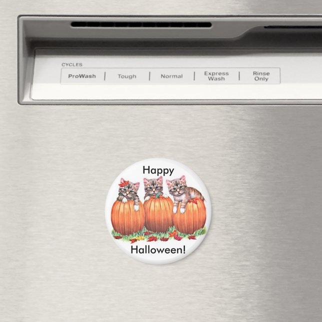 Kittens på Pumpkins for Halloween Button Magnet (In Situ (Dishwasher))