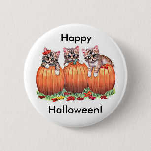 Kittens på Pumpkins för Halloween Knapp