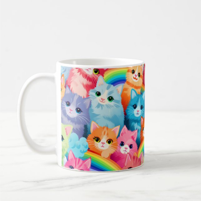 Kittens på Rainbows sötkatter i många Färg Kaffemugg (Vänster)