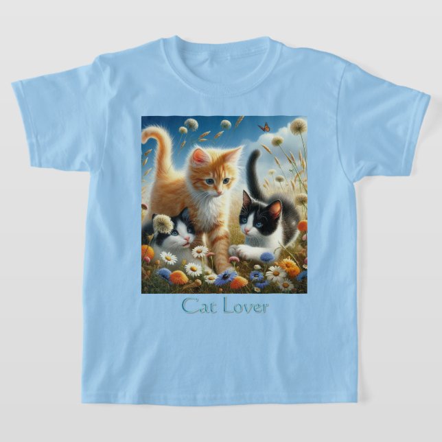 Kittens spelar i Garden Cat Lover T Shirt (Laydown)