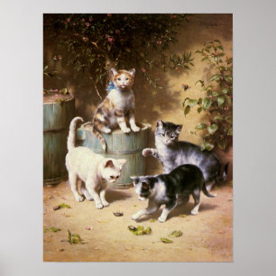 Kittens spelar med Beetles, Carl Reichert Poster