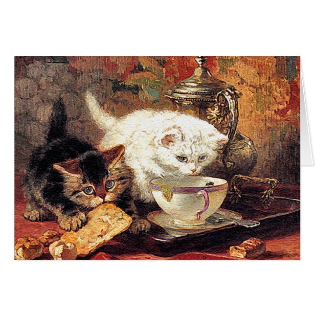 Kittens - Tea for Two - Cat Painting Hälsningskort (Framsidan Horizontal)