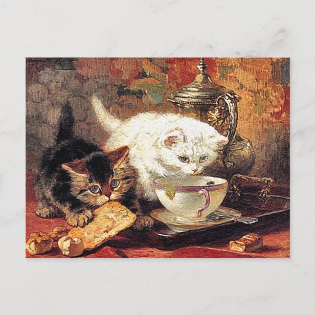 Kittens - Tea for Two - Cat Painting Vykort (Framsida)