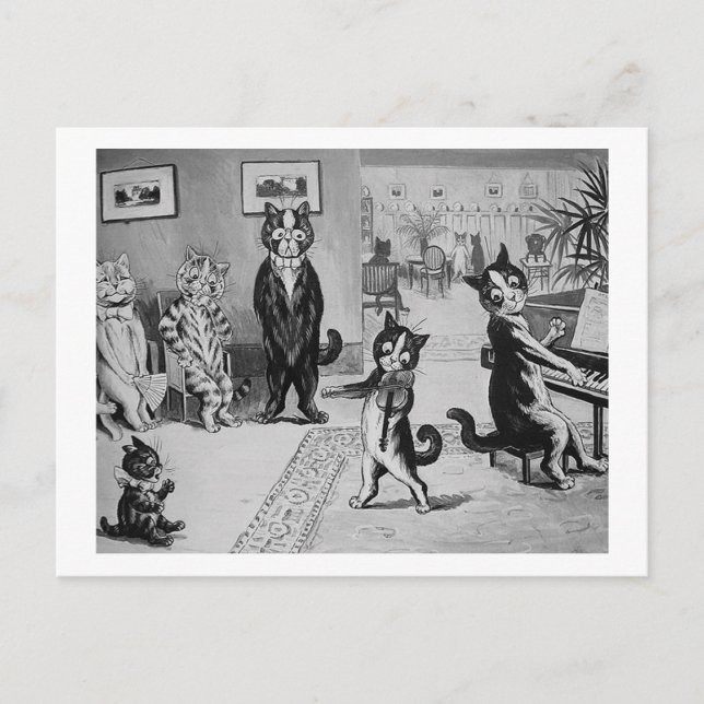 Kittens Violinist, Louis Wain Vykort (Framsida)