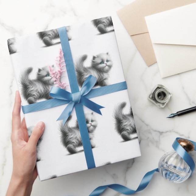Kittenskiss på vit bakgrund presentpapper (Gifting)
