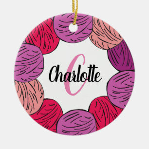 Kittering av lila och rosa ullgåva julgransprydnad keramik