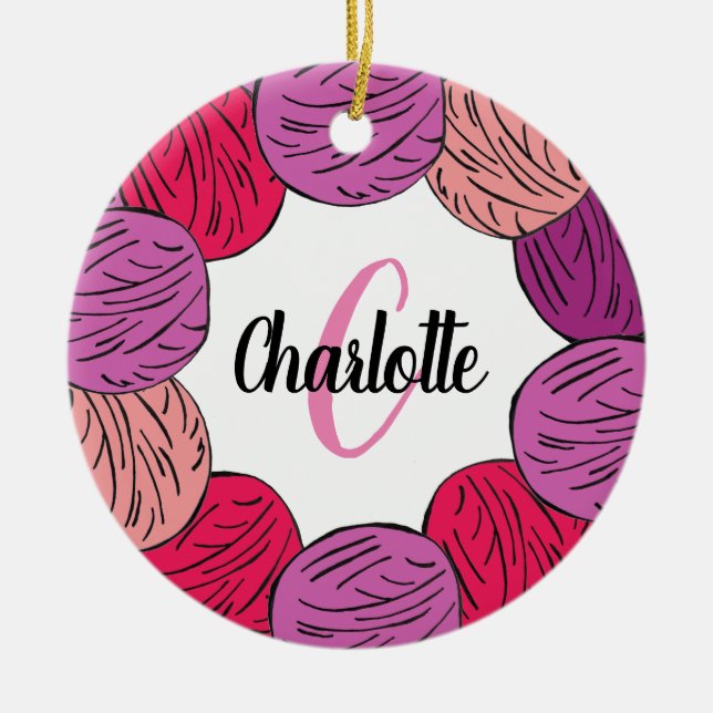 Kittering av lila- och rosa ullgåva julgransprydnad keramik (Framsidan)