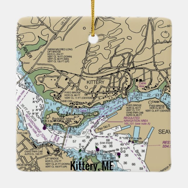 Kittery Maine Nautical Diagram Julgransprydnad Keramik (Baksida)