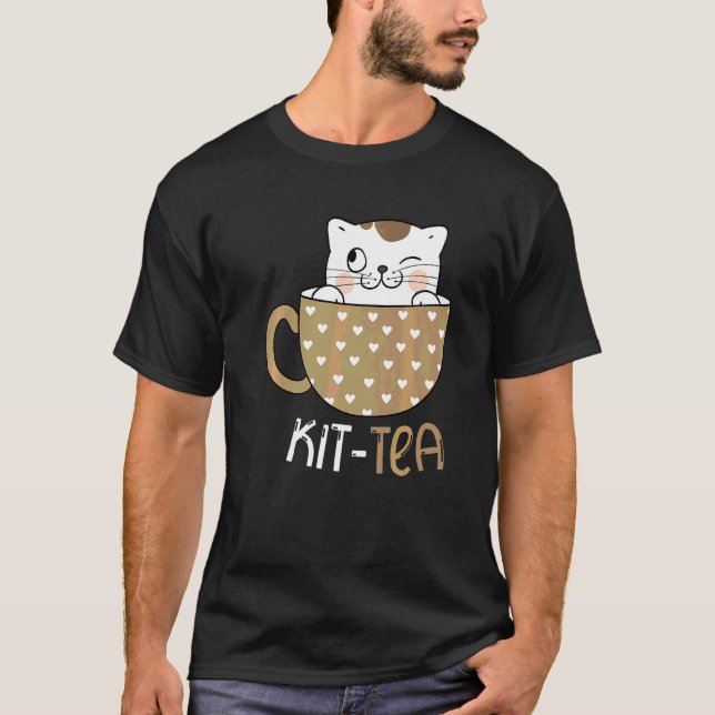 Kittete för te  Tekatt   Katt T Shirt (Framsida)