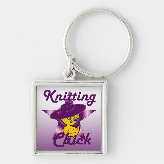 Kitting Chick #9 Fyrkantig Silverfärgad Nyckelring (Framsidan)