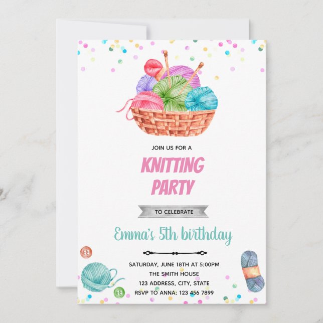 Kitting craft födelsedagsfest inbjudan (Framsida)