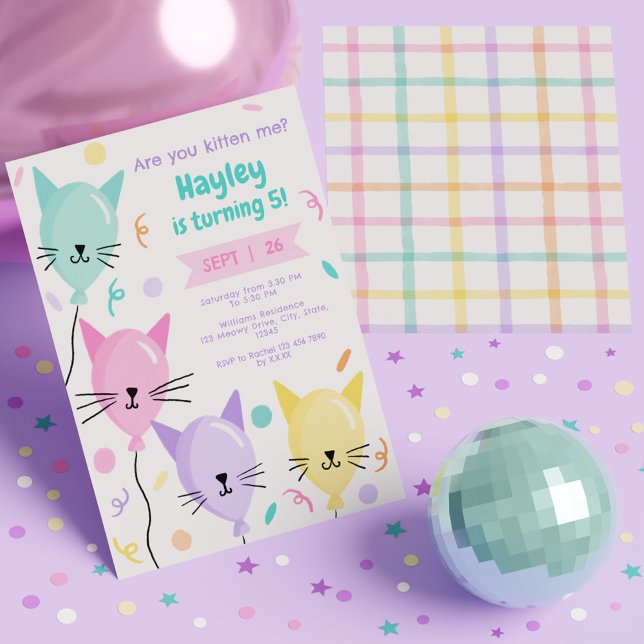 Kittjag Cute Kattunge Birthday Rainbow Inbjudningar (Are You Kitten Me Cute Kitty Cat Birthday Rainbow Invitation)