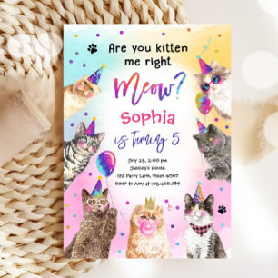 Kittjag Meow Cat Girl Birthday Inbjudningar