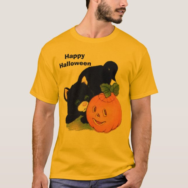 Kitty1 HappyHalloween T Shirt (Framsida)