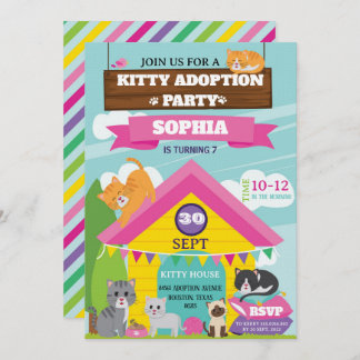 Kitty Birthday Invitation / Girl Kitten Party Inbjudningar