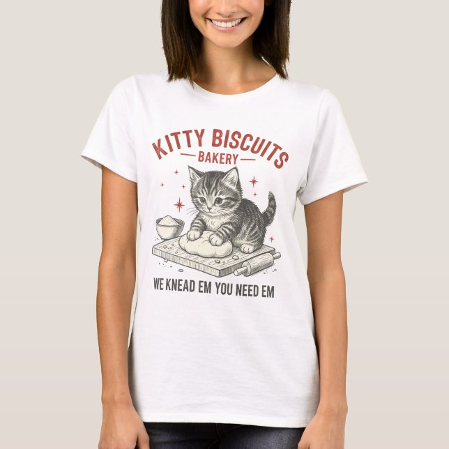 Kitty Biscuits Bakery | Funny Cat Baking Pun T Shirt (Framsida)