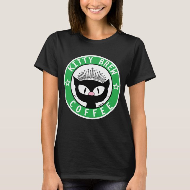 KITTY BREW KAFFE LOGO Svart serie Katt T-Shirt (Framsida)