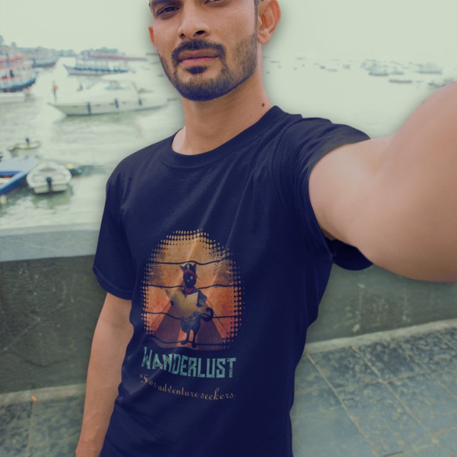 Kitty Buccaneer's Sunset Quest T Shirt (A man is wearing a Kitty Buccaneer's Sunset Quest T-shirt.)