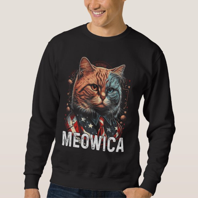 Kitty Cat 4th Of July Meowica USA Patriotic Indepe Lång Ärmad Tröja (Framsida)