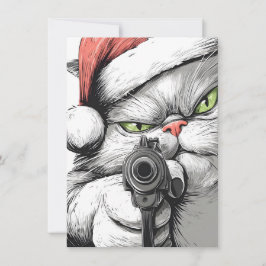 Kitty Cat has a Gun Funny Christmas Cards Julkort