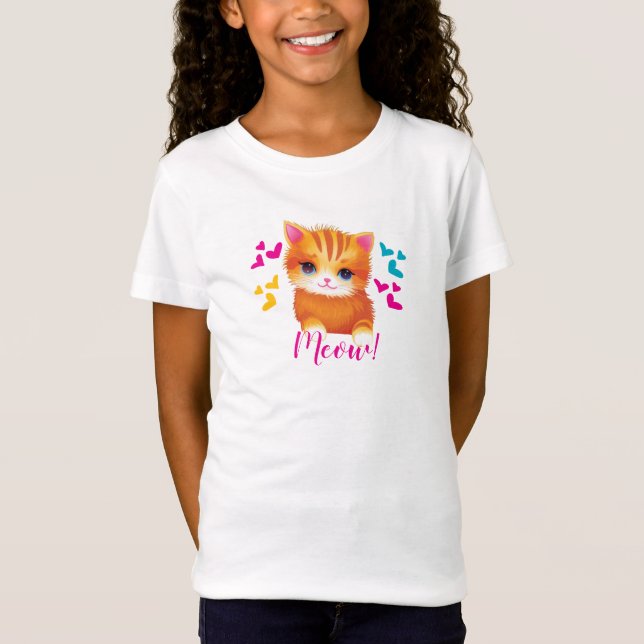 Kitty Cat Meow Birthday Girl T Shirt (Framsida)