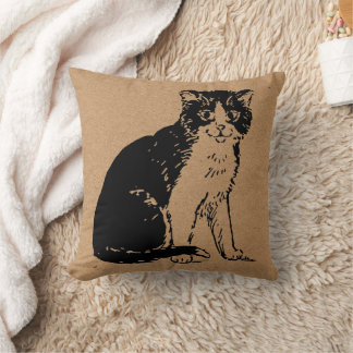 Kitty Cat on Brown Paper Fine Art Kudde