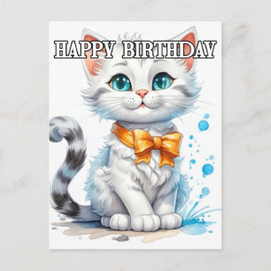 Kitty Cat Poseerar Glad Födelsedag Vykort