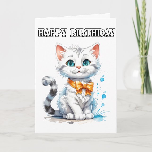 Kitty Cat Poserar Glad Födelsedag Kort (Framsida)