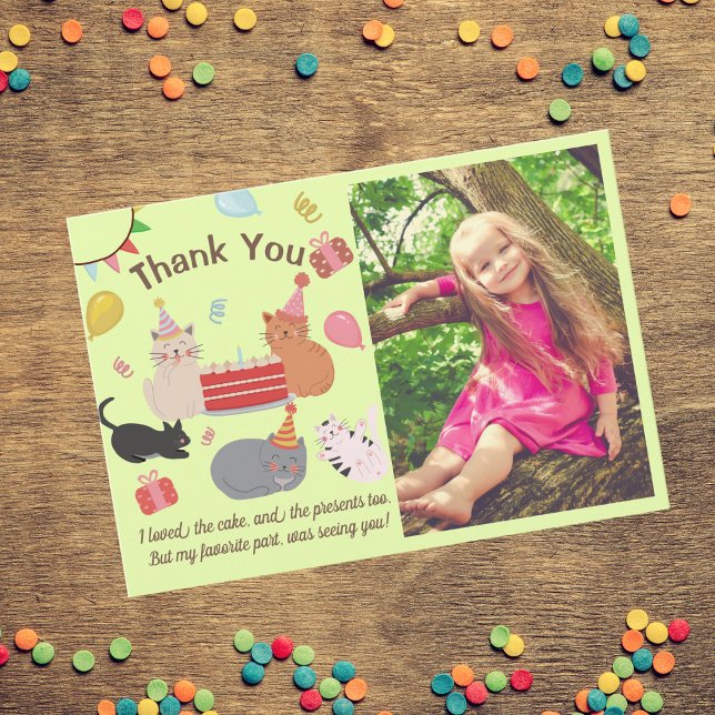 Kitty Cats Birthday Party Photo Thank You Card Tack Kort (Skapare uppladdad)