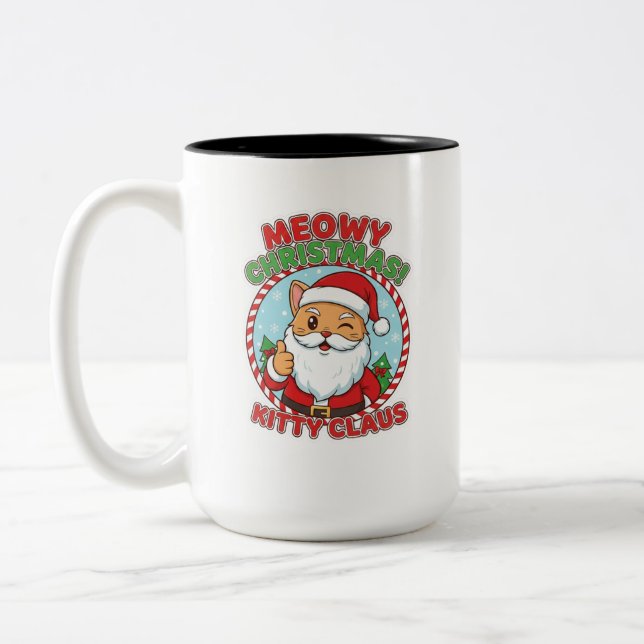 Kitty Claus, 15 oz Tvåtons Kaffe Mugg (Vänster)