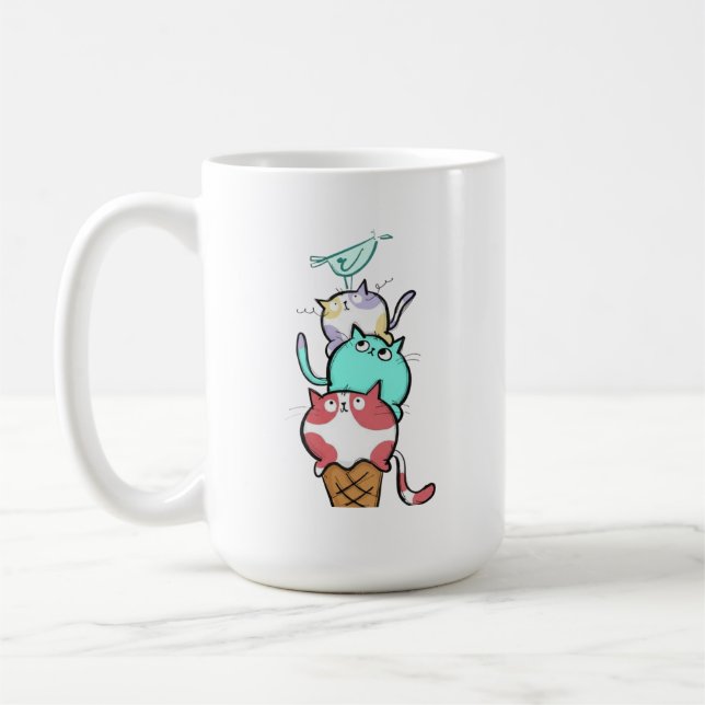 Kitty Cone Söt Katt Glass Kawaii Kaffemugg (Vänster)