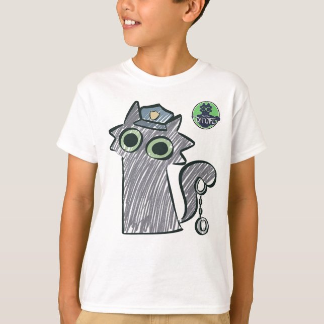 Kitty Cop – Purrtect & Serve Kids T Shirt (Framsida)