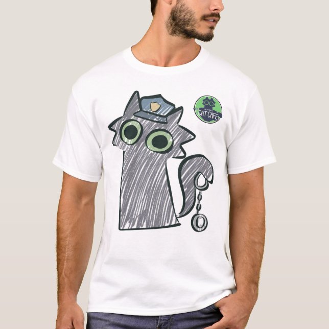 Kitty Cop – Purrtect & Serve Mörk Herr T-Shirt (Framsida)