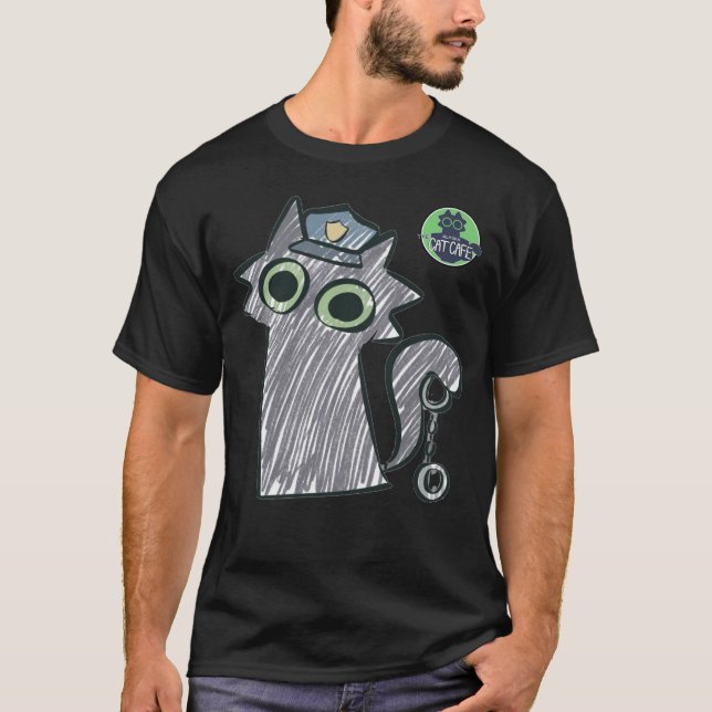 Kitty Cop – Purrtect & Serve Mörk Herr T-Shirt (Framsida)