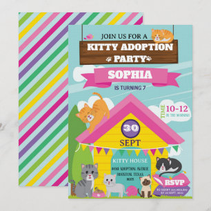 Kitty Födelsedagsinbjudan / Tjej Kittens Party Inbjudningar