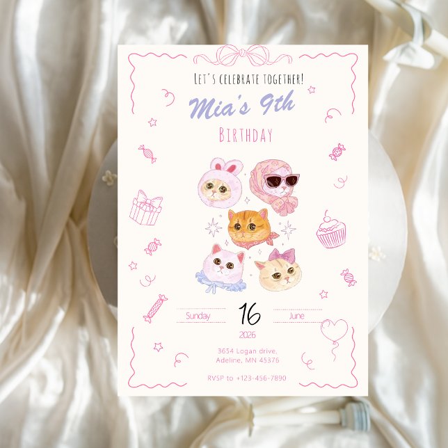 Kitty Girl Birthday Invitation  Inbjudningar (Skapare uppladdad)