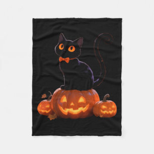 Kitty Halloween-pumpa Svart Katt Föreställning Fleecefilt