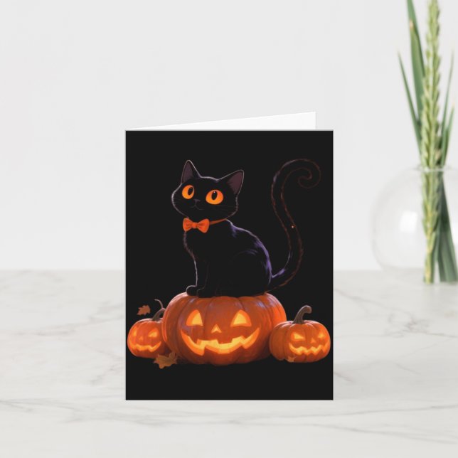 Kitty Halloween-pumpa Svart Katt Föreställning Kort (Framsida)